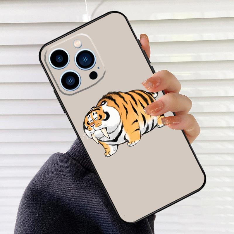 fat tiger Cartoon Funny Phone Case For iPhone 16 15 14 13 11 12 17 Pro Max mini 15 16 Plus 16e 17 Air Cover Fundas