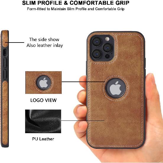 Classy Design Luxury Leather Phone Case for iPhone 12 & iPhone 12 Pro Non-Slip Grip Full Body Ultra Slim Protective Case (2020,6.1”) (Brown)