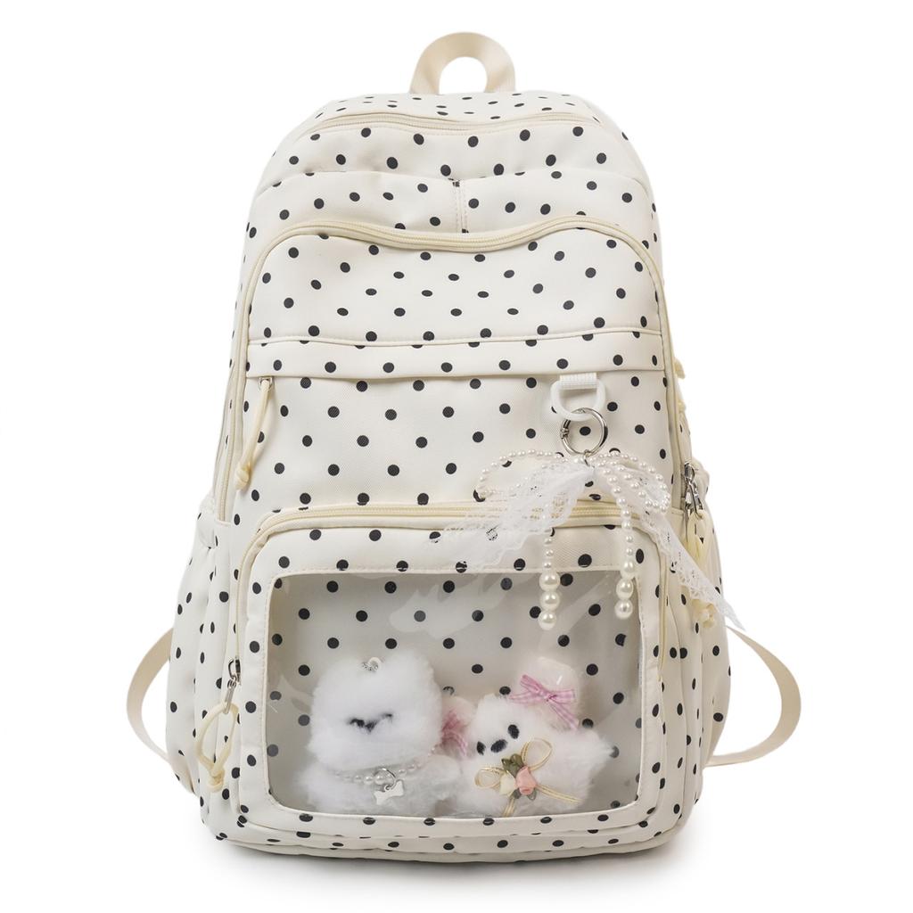 Schoolbag Japanese new fresh polka dot backpack student schoolbag women's large-capacity transparent pain bag junior high school backpack