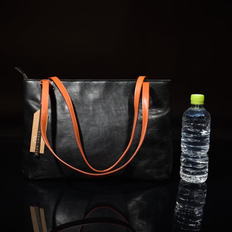 Eight Boar SHIVA Genuine Cowhide Leather Small Tote Bag, Lightweight, Perfect for Commuting or School, Perfect As a Gift, Black, Stylish, K40