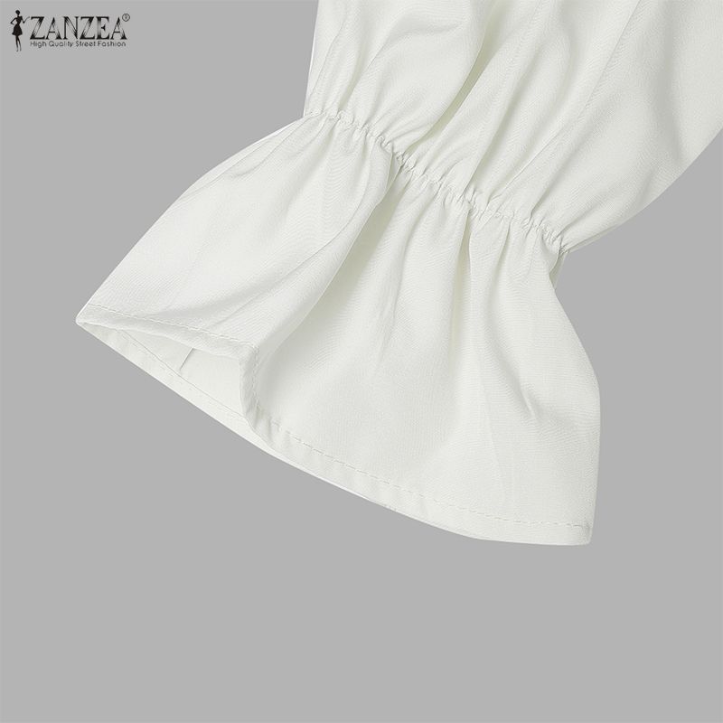ZANZEA Women Casual V-Neck Solid Color Loose Long Sleeve Dress
