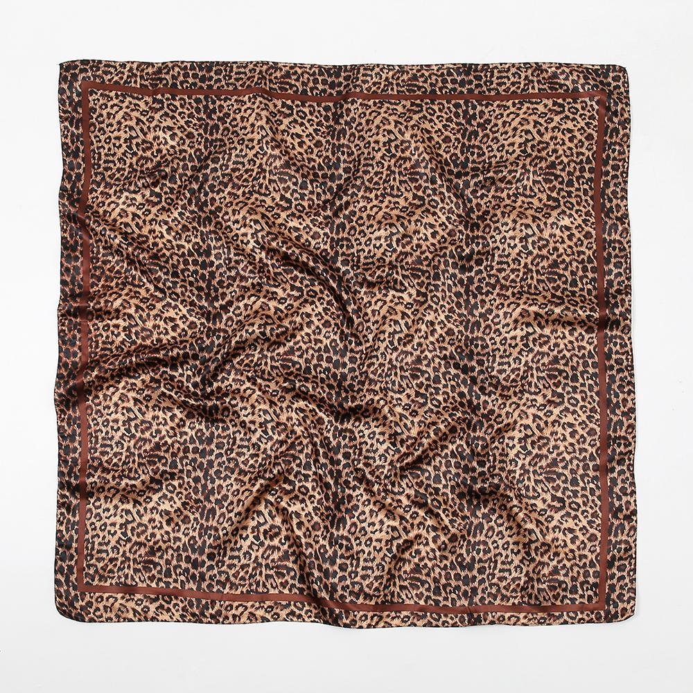 90cm Leopard Print Square Scarf Satin Silk Headband Muslim Woman Hijab Lady Fashion Hairwrap Rock Style Headscarf Islam Turban