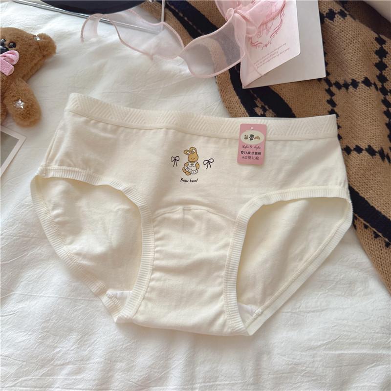 Female Spring and Autumn Lovely Rabbit Pure Cotton Extended Crotch 7A Antibacterial Hip Waist Triangle Briefs