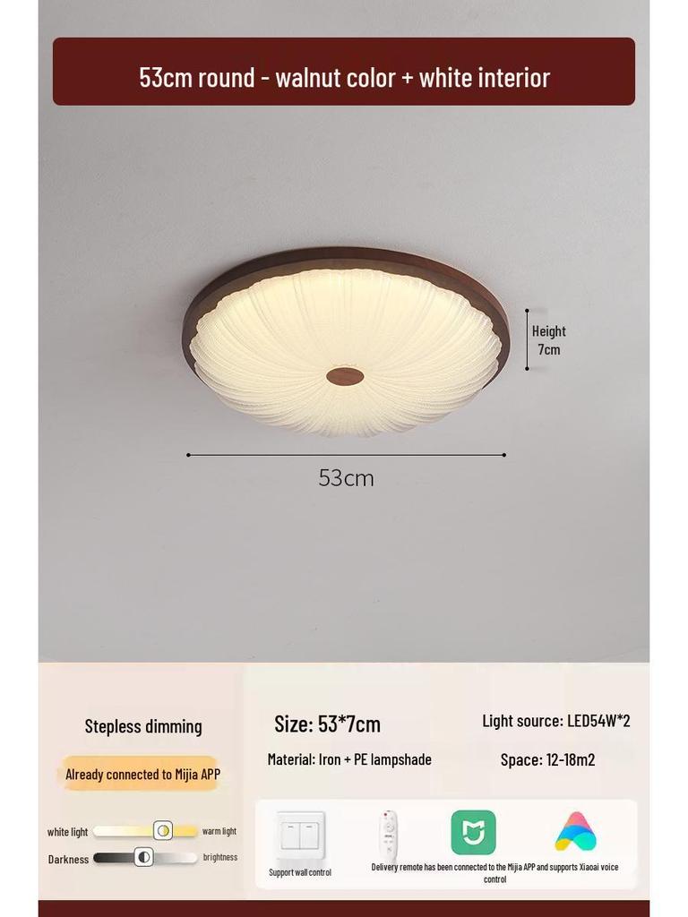 2025 Chinese Style Walnut Ceiling Light: Retro Round Design for Bedroom & Study