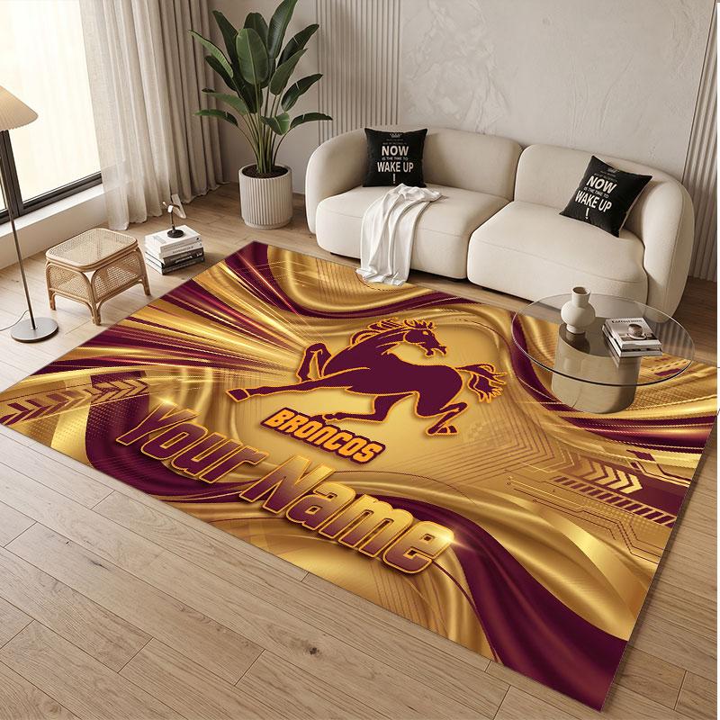 Custom Rug Brisbane Broncos Pattern Print Name Text Soft Non‑Slip Floor Carpet for Home Indoor Decoration