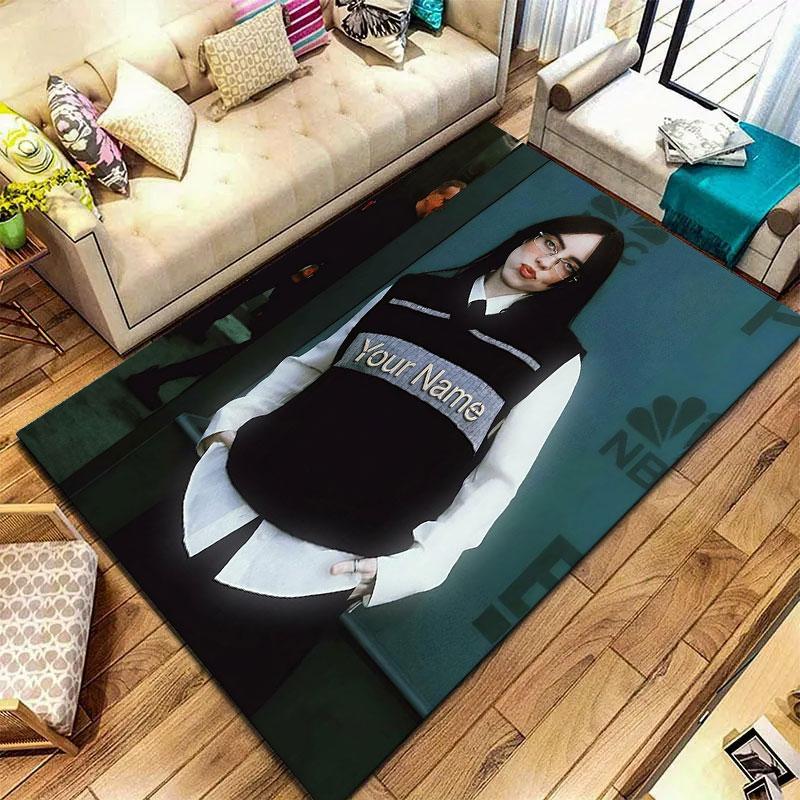 Billie Eilish Benutzerdefinierter Namens-Teppich für Wohnzimmer, Schlafzimmer, Zuhause, Sofadekoration, Rutschfeste Bodenmatte für Kinder