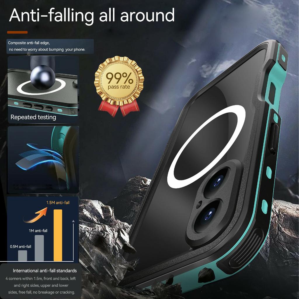 REDPEPPER D-UP Series For iPhone 16 Case IP68 Waterproof Clear Back Panel Phone Cover Compatible with MagSafe