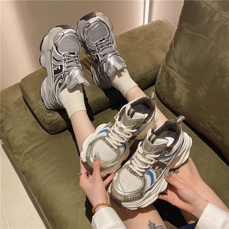 Jarní Nové Retro Boty s Tlustou Podrážkou, Barevné Šněrovací Trendy Boty pro Páry, Ležérní Sportovní Boty, Všestranné