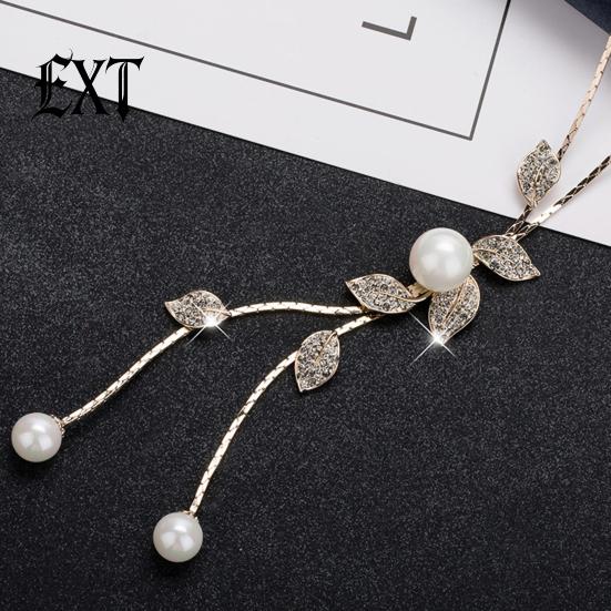 Exquisite Necklace Faux Pearl Tassel Leaves Pendant Beautiful Accessories Sweater Chain Jewelry Gift for Women