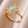 Luxury Blue Colorful Zircon Rings For Women Stainless Steel Gold Plated Flower Butterfly Ring Exquisite Party Shiny Zircon 2025