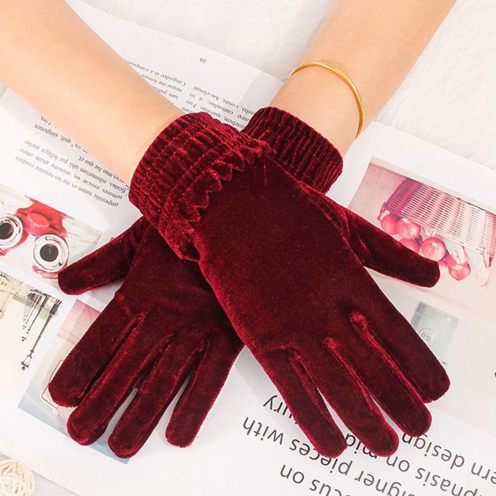 Driving Gloves Autumn Winter Velvet Women Gloves Thick Plush Full Finger Mittens Furry Warm Mitts