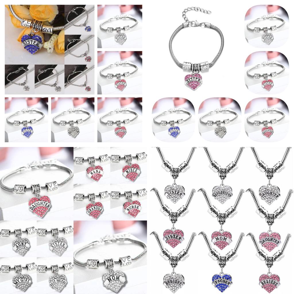 Stylish Heart Shaped Family Member Bracelet With Rhinestone Accents For Special Occasions