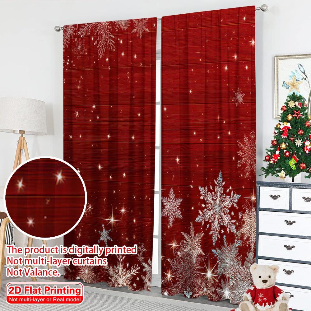 Flat Printing Happy Christmas Party Curtains Red Snowflakes Festive Digital Printed Polyester Drapes Family Curtain Set Of 2 Made Washable