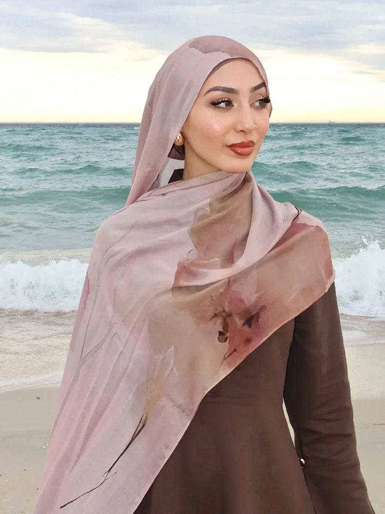 S Muslim Watercolour Print Hijabs Women Islamic Ramadan Headscarf Deer Cotton Foulard Femme Shawl Wrap Foulard Bandana