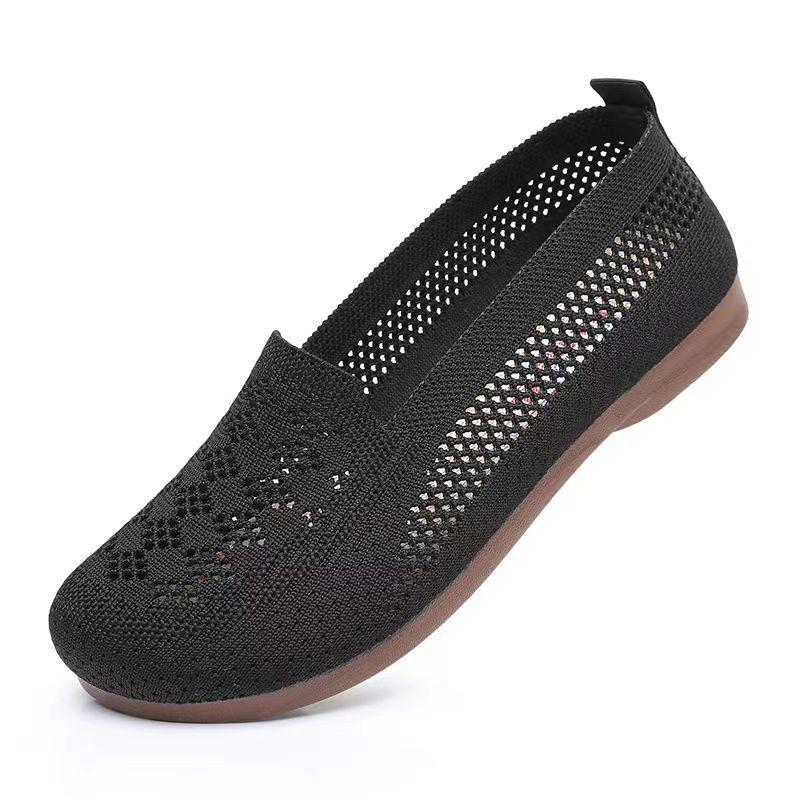 2026 Woman's New Summer Mesh Hollow Flat Sole Casual Shoes Soft Sole Non Slip Breathable Slip-On Mom's Nude Shoes Elderly Shoes