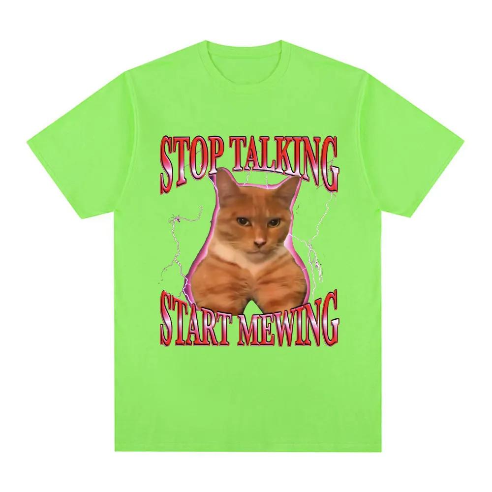 Stop Talking Start Mewing T-Shirt Funny Cute Cat Meme Graphic Short Sleeve T Shirts 100% Cotton Comfort Loose T-shirts Oversized