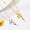 European & American Bow Necklace in Titanium Steel with Micro-Inlaid Zirconia - Elegant Women's Light Luxury Collarbone Chain.