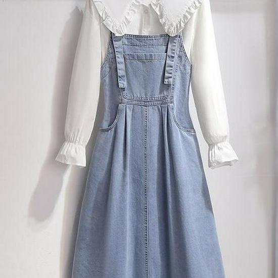 Women's Petites French Doll Collar Denim Overall Skirt - Unique Spring 2026 Fashion