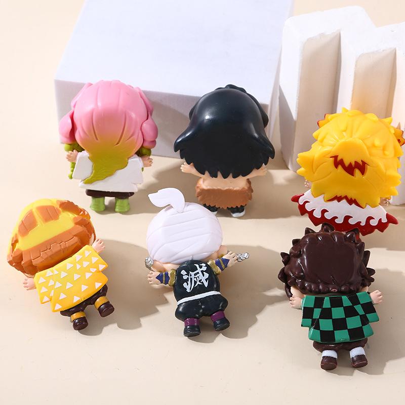6Pcs/1Set Demon Slayer Anime Model Kamado Tanjirou Agatsuma Zenitsu Inosuke Doll Playthings Kyoujurou Belly Filling Ornaments Tengen