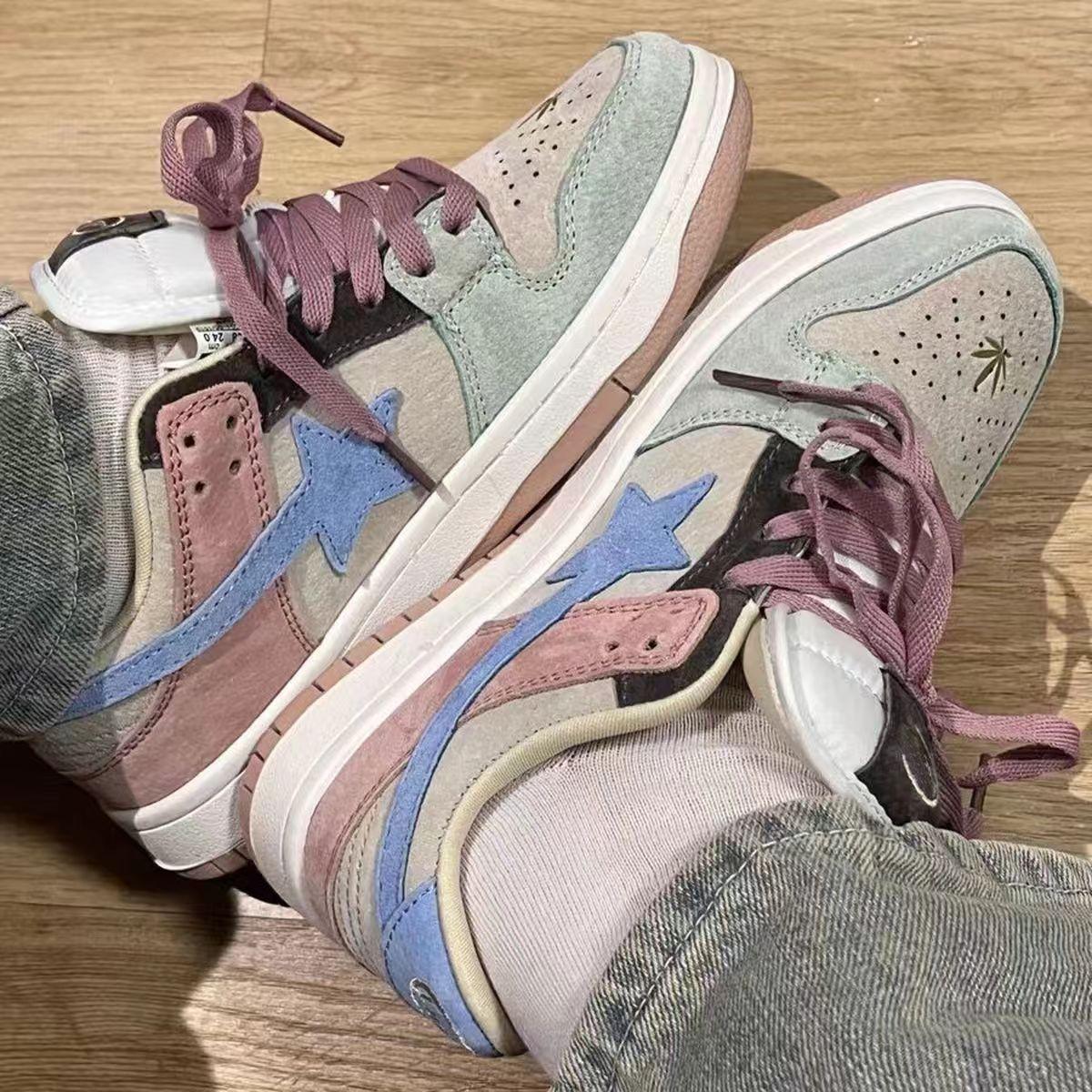 

2024 новые оригинальные японские ретро универсальные туфли Майяра радужные контрастные цвета со звездами женские кампусные белые туфли 35 розовый