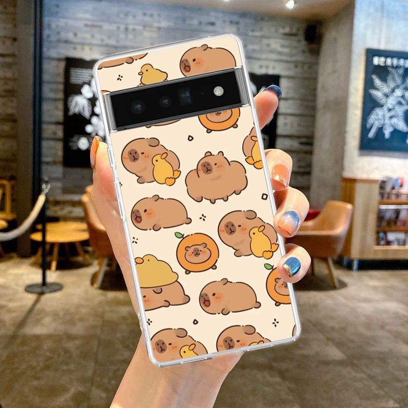 

Мультяшная пара капибар Чехол для телефона на пару Для Google Pixel 9 8 7 6 Pro XL 8A 7A 6A 5 4 5A 4A 3A XL 5G Прозрачный ТПУ чехол Pixel 9