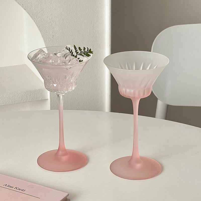 Japanese Style High Aesthetic Frosted Fink Goblet Women New Household 110ml Creative Cocktail Glass 2025 Round Crystal Glass
