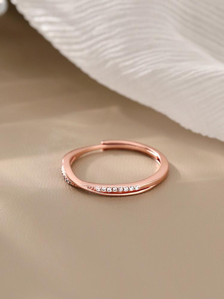 925 Sterling Silver Minimalist Cross Finger Ring with Paved Rhinestones - Elegant, Cold Style Niche Design