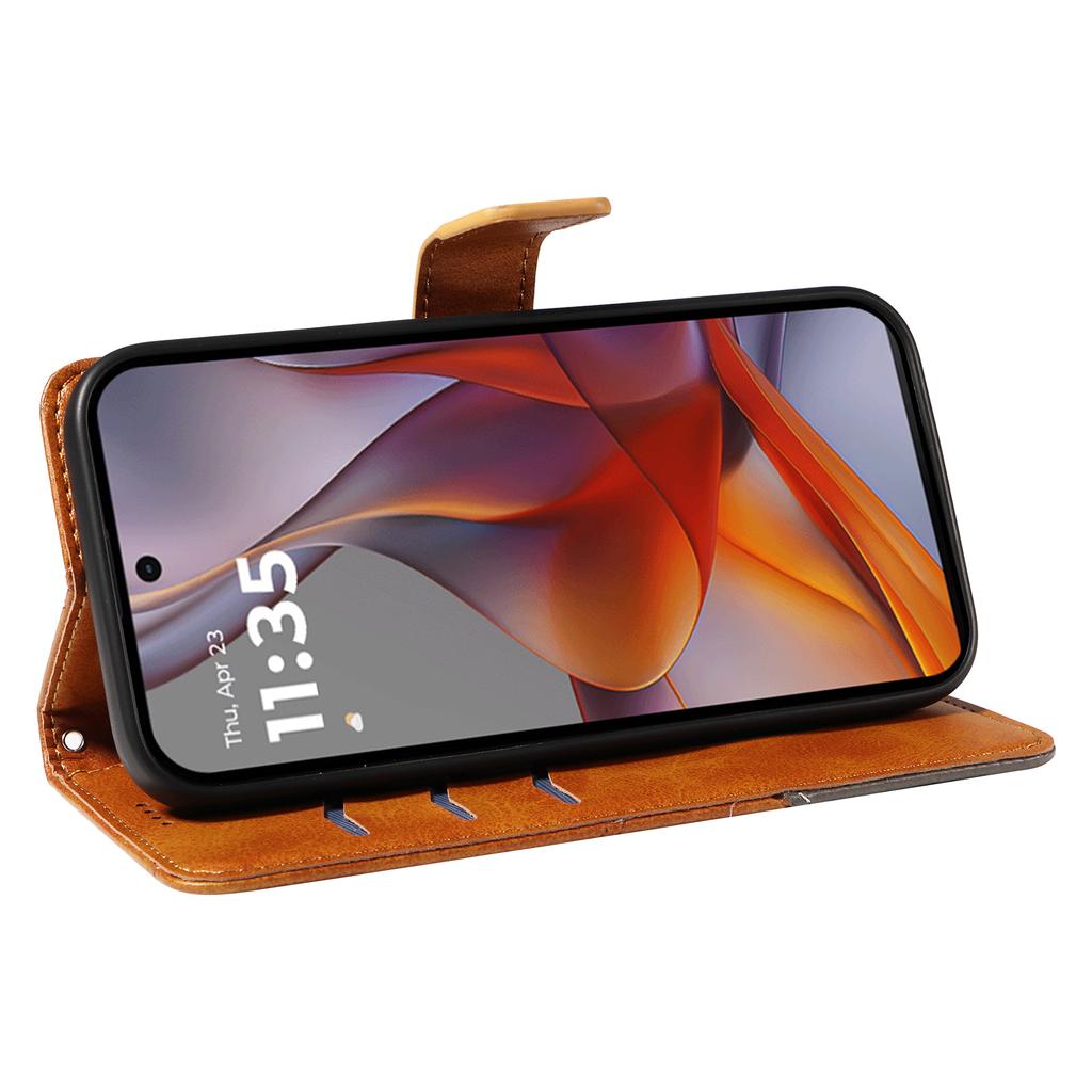 Etui dla Motorola Moto G75 5G Skórzane Geometryczna Linia Portfel Pokrowiec na Telefon z Paskiem na Nadgarstek