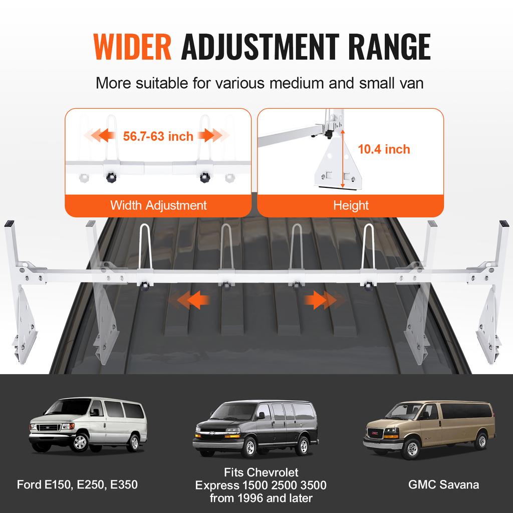 SucceBuy Trailer Ladder Rack Adjustable Roof Rack 2/3 Crossbars Van Roof Ladder Rack Fit for Chevrolet 1500/Ford E150/GMC Savana