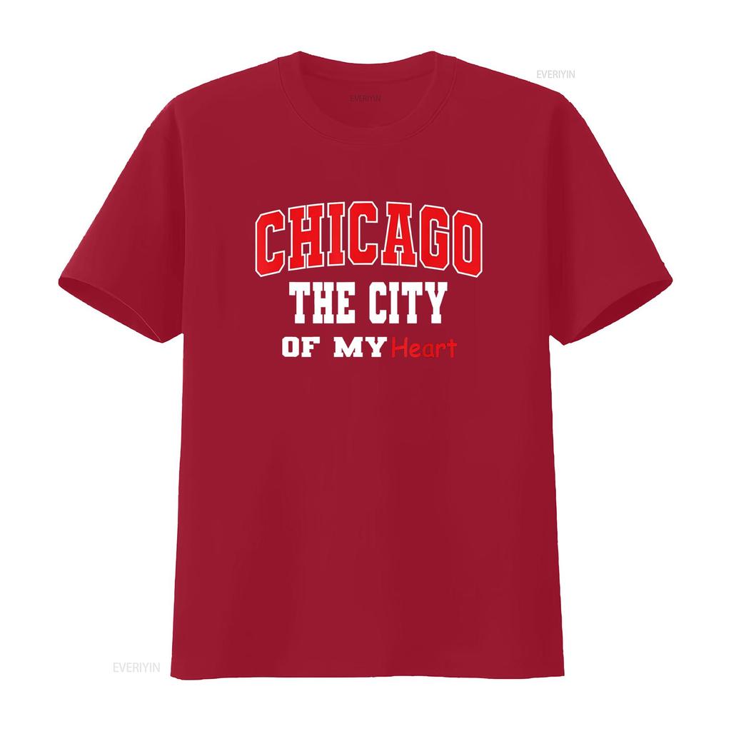 Chicago City of My Heart Men Women Outfit T Shirt Vintage Washed Homme Slightly Casual Streetwear Comfortable Stylish Fashion