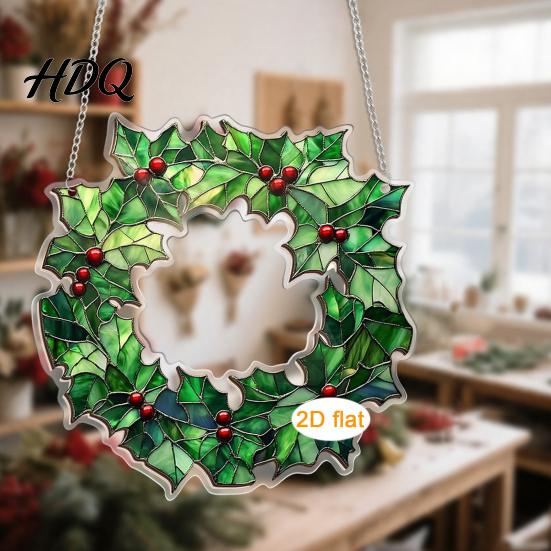 Decorative Bow Ornaments Acrylic Christmas Garland Pendant Double-sided Wreath Hanging Ornament Lightweight Double Sided Printed Decor with Lanyard