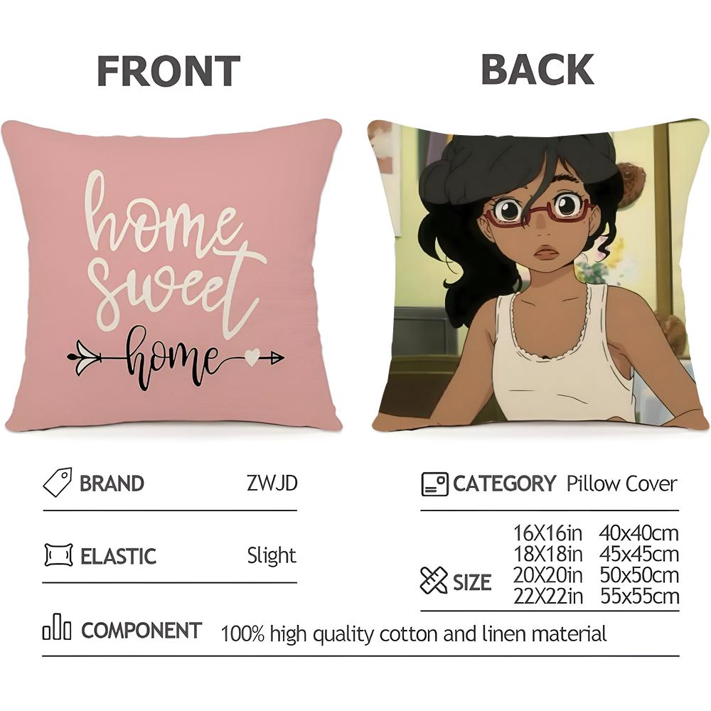 American-style Girls' Anime Cushion Cover Household Decoration Linen Sofa Cushion Cover: Skin-Friendly & Breathable With Invisib
