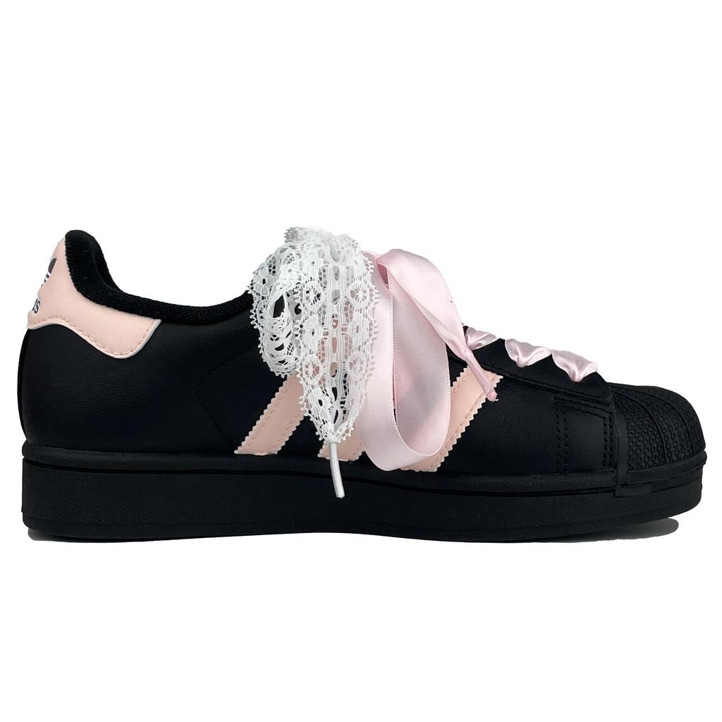 adidas Originals Superstar 2 Lace Sweetheart Abrasion Resistant Breathable Low Top Skateboard Shoes Women's Black Pink JI0079(Team1090-)