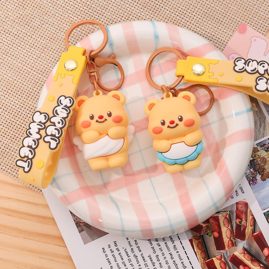 Cute Cartoon Angel And Apron Butter Bear Doll Pendant Keychain For Party Decorations And Travel Souvenirs