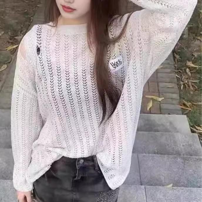 Spring and Summer Thin Lazy Top with High-end Smock Girly Gentle and Sweet Knitted Sweater Top Women