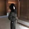 American retro winter new cotton coat women's fur collar hooded waist thin small cotton coat short thickened