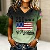 Camiseta casual de manga corta con cuello en V para mujer con estampado de letras Gráfico 250 Años de Libertad Camiseta ligera cómoda para el uso diario