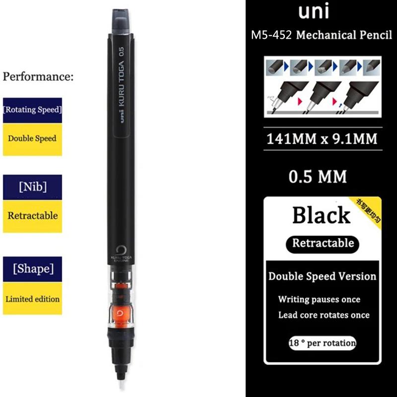 Japan UNI Mechanical Pencil KURUTOGA 0.5mm Non Breakable Lead Drawing Activity Pencil M5-452 School Art Supplies