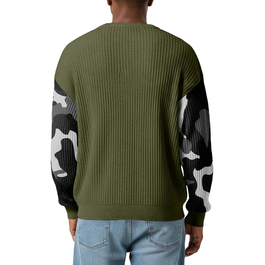 Herrtröja med snygg, ribbad och texturerad långärmad kamouflagemönster