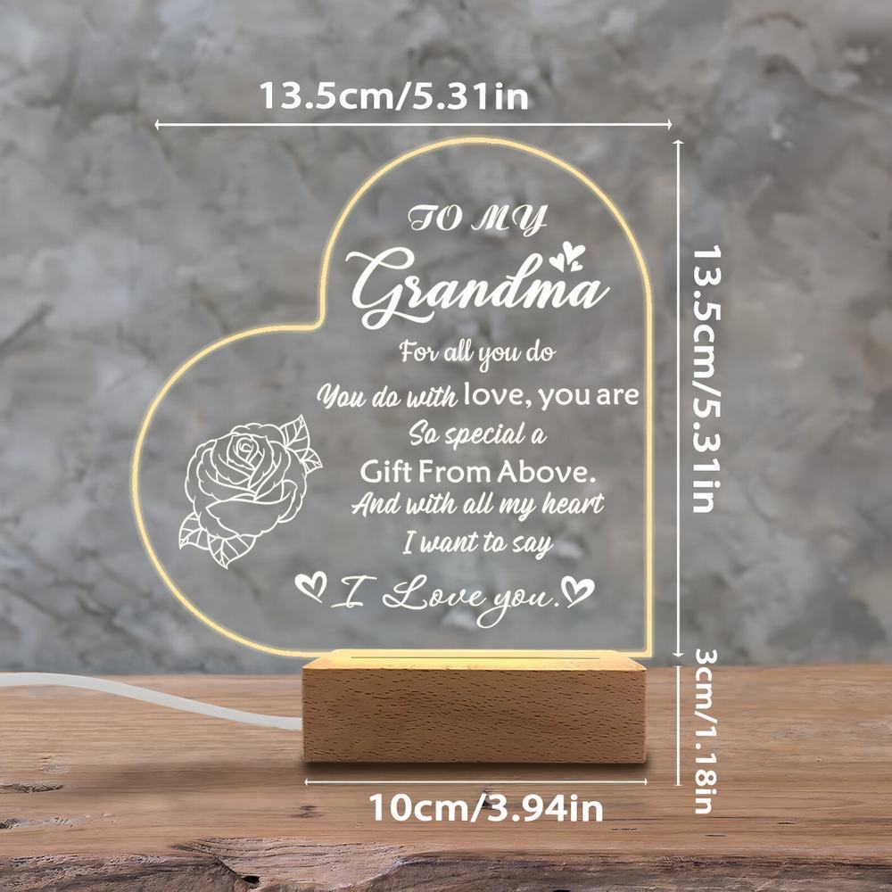 1PC Acrylic Luminous Ornament Photography Accessories, USB Base, Grandma Gift, I Love You Figurines
