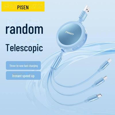PISEN Retractable 3-in-1 Portable Data Cable for Apple & Huawei - Transparent, Easy Storage