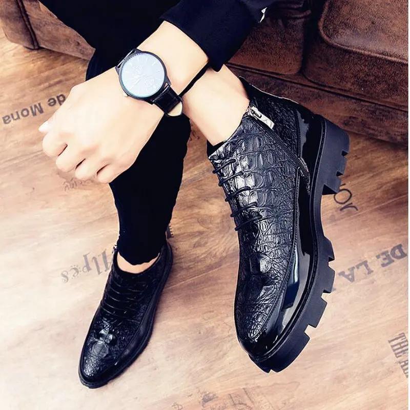 Male patent leather Moccasins shoes High top italian formal dress brogue oxford wedding Business shoes boots 2025