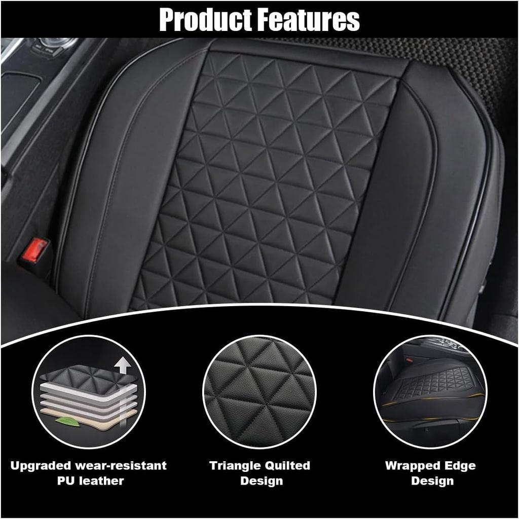 Leather Car Seat Cover, Auto Front Bottom Seat Cover Luxury Car Seat Protector Anti-Slip Waterproof Cushion Cover With Storage Pocket, For Most Cars,