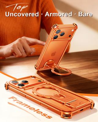 Oatsbasf Stand Phone Case for iPhone 17 Pro Max / 17 Pro Support Magnetic Wireless Charging Slim Bare Phone Case W/ Ring Holder