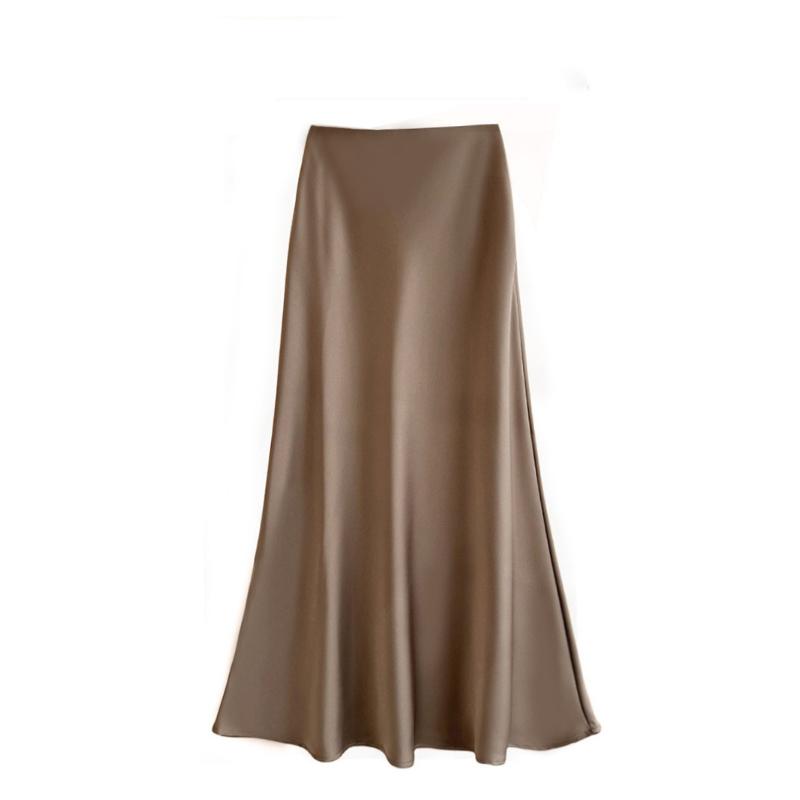 Satin High Waisted Maxi Skirts for Women Hidden Elasticized Waistband A Line Long Skirt Women's Spring Summer Silk Cocktail Flowy A-Line Long Skirts