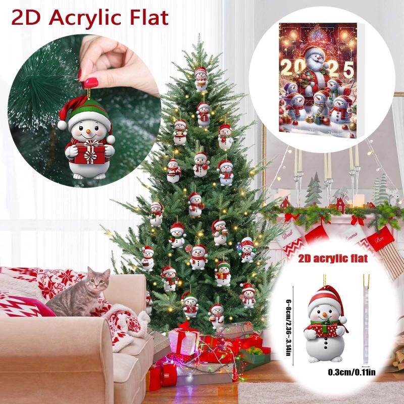 1 Pc Christmas Advent Calendar 2D Flat Snowman Countdown Calendars Xmas Tree Hanging Pendant Ornaments New Year Kids Gifts