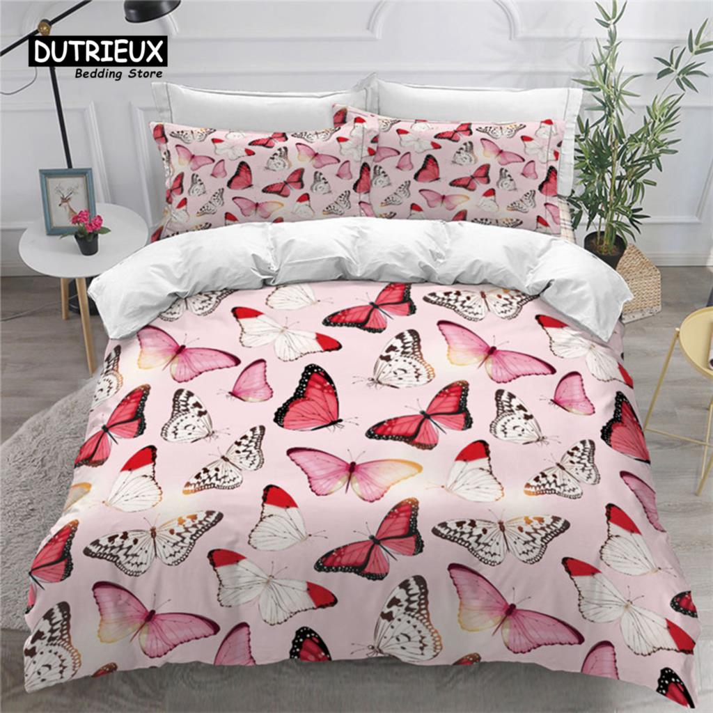 Colorful Butterfly And Floral Duvet Cover Set King Size Butterflies Theme Bedding Set For Kids Girls Comforter Cover Pillowcases