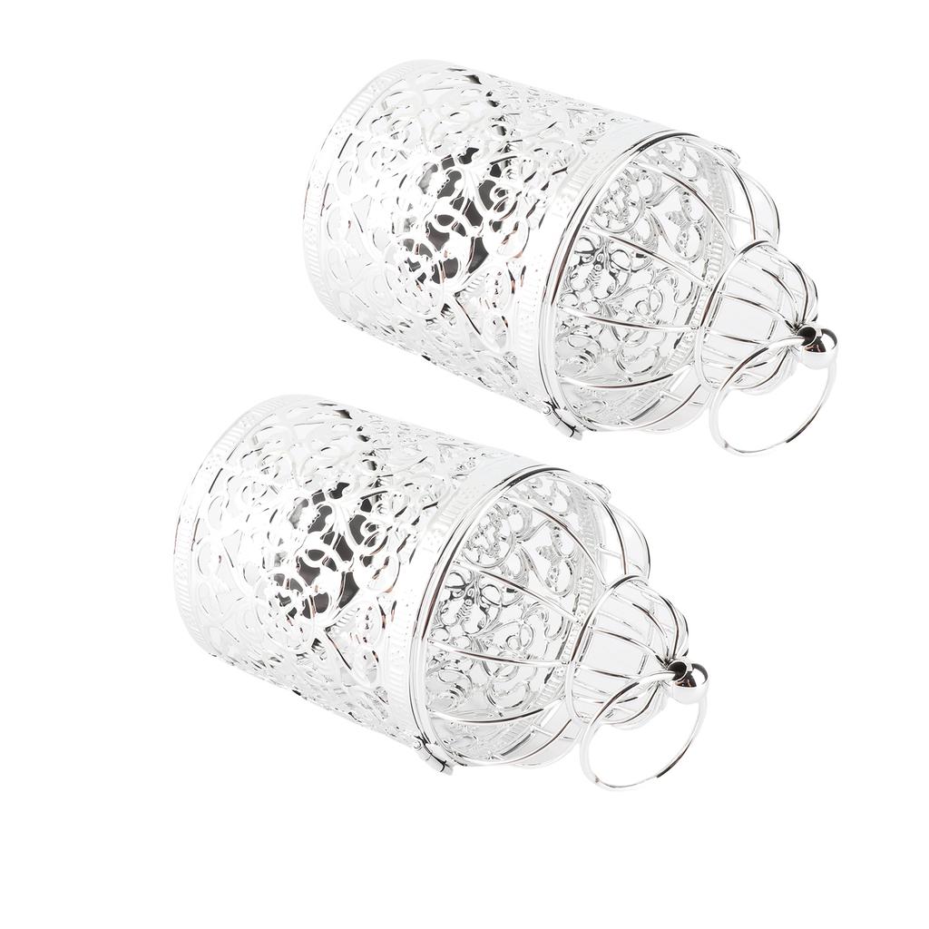 2 Pcs Bird Cage Candle Holder Vintage Exquisite Elegant Hollow Out Pattern Metal Candlestick for Party Decoration