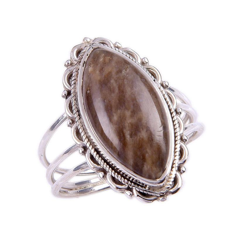 Natural Fossil Coral Gemstone Handmade 925 Solid Silver Jewelry Ring S.10 F1s07