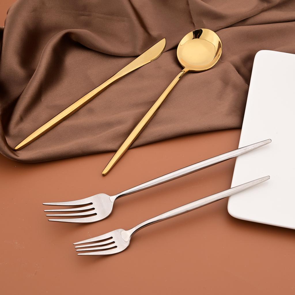 6 piece Mirror Black 18/10 Stainless Steel Gold Dinnerware Set Fork Spoon Knife Cutlery Set Cutlery Complete Tableware Sets Kitchen